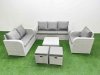 Fimous Patio PE Wicker 8 Seater Outdoor Rattan Furniture Sofa Sets with Square Coffee Table Reclining Chair Loveseat Sofa 3 Seater Sofa Stool Light Grey