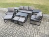 Fimous Aluminium 9 Pieces Garden Furniture Sofa Set with Cushions 8 Seater Outdoor Patio Set with 2 Armchair 3 Footstools 2 Side Table Dark Grey