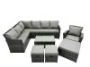 Fimous 10 Seat Poly Rattan Outdoor Patio Coffee Table Corner Sofa Set with 3 Stools Chair for Garden Backyard Dark Grey Mixed