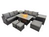 Fimous Garden Outdoor Rattan Furniture Set Rattan 3 Seater Sofa with 3 Stools 2 Side Tables Dark Grey Mixed