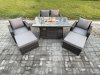 Fimous 6 Seater Rattan Garden Furniture Set Outdoor Lounge Sofa Chair Gas Fire Pit Dining Table Set With 2 Big Footstool Double Seat Sofa Armchiar
