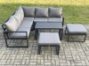 Fimous Aluminium Outdoor Garden Furniture Set Lounge Sofa Oblong Coffee Table Sets with 2 Big Footstool Indoor Conservatory Set Dark Grey