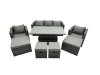 Fimous PE Rattan Garden Furniture Set Lounge Sofa Rising Dining Table Set with 4 Footstool Dark Grey Mixed