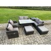 Fimous Outdoor Rattan Garden Furniture 8 piece Grey Patio Furniture Set 8 Seater Lounge Sofa Set with Rectangular Table Reclining Chairs 2 Big Stools Side Table