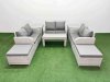 Fimous 8 Seater PE Wicker Rattan Furniture Sofa Sets with Oblong Coffee Table 2 Seater Love Sofa 2 Big Footstool 2 Side Table Light Grey