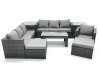 Fimous 9 Seater Rattan Garden Outdoor Furniture Set with 3 Seater Sofa Coffee Table 2 Big Footstool 2 Side tables