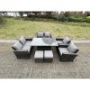 Fimous Rattan Outdoor Furniture Adjustable Rising Lifting Rectangle Dining Table Chairs Two Seater Love Sofa Sets Footstools 8 Seater