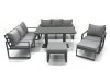 Fimous Outdoor Garden Furniture Set Aluminium Lounge Sofa Adjustable Rising Lifting Dining Table Sets with 2 Big Footstools Dark Grey
