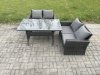 Fimous Dark Grey PE Wicker Rattan Garden Furniture Set Love Sofa Outdoor Rectangular Dining Table