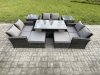 Fimous Wicker PE Rattan Garden Furniture Set Height Adjustable Rising Lifting Table Sofa Dining Set with Double Seat Sofa 2 Big Footstool 2 Side Tables Dark Grey Mixed