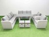 Fimous 10 Seater Wicker PE Rattan Furniture Outdoor Dining Table 3 Seater Sofa Reclining Chair Set with Side Table 2 Small Stools Light Grey