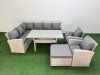 Fimous 9 Seater Rattan Garden Furniture Set Outdoor Patio Dining Corner Sofa Sets with Dining Table 2 Chairs Big Footstool Light Grey Mixed