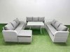 Fimous 10 Seat Outdoor PE Rattan Garden Furniture with Cushions 3 Seater Sofa 2 Side Tables Big Stool Light Grey