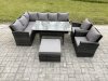 Fimous 9 Seater Outdoor Rattan Garden Furniture Set with Rectangular Dining Table Big Footstool 2 Armchiars Patio Wicker Corner Sofa Set Dark Grey Mixed