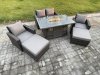 Fimous 6 Seater Rattan Garden Furniture Set Outdoor Lounge Sofa Chair Gas Fire Pit Dining Table Set With 2 Big Footstool Double Seat Sofa Armchiar
