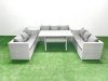 Fimous Rattan Garden Outdoor Furniture Set 9 Seater Garden Sofa Rectangulr Dining Table Set with Side Table Light Grey Mixed