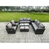 Fimous Patio Garden Furniture Sets Wicker 10 Seater Outdoor Rattan Furniture Sofa Sets with Rectangular Coffee Table Reclining Chair 2 Small Footstools