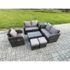 Fimous High Back Rattan Garden Furniture Set with Loveseat Sofa Rectangular Coffee Table Side Table 2 Small Footstools Indoor Outdoor Patio Lounge Sofa Set Dark Grey Mixed