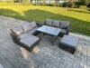 Fimous Garden Furniture Sofa Set Rectangular Dining Table 2 Big Footstool Indoor Outdoor 8 Seater Rattan Set Dark Grey Mixed