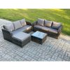 Fimous Indoor Outdoor Rattan Garden Furniture 7 Seater Set Table Sofa Chair Patio Conservatory with Grey Cushions Big Footstool