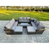 Fimous Outdoor Garden Furniture Sets 11 Seater Wicker Rattan Furniture Sofa Sets with Rectangular Coffee Table 3 Seater Sofa Side Table 2 Big Footstool Dark Grey Mixed
