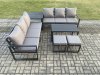 Fimous Aluminium Patio Outdoor Garden Furniture Lounge Sofa Set with Oblong Coffee Table 2 Small Footstools Side Table Dark Grey