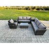 Fimous 7 Seater Rattan Outdoor Garden Furniture Sofa Set Patio Table & Chairs Set with 3 Seater Sofa Reclining Chair 3 Seater Sofa Side Table Dark Grey Mixed