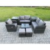 Fimous PE Rattan Garden Furniture Sets Outdoor Love Sofa Chair Set Square Coffee Table 2 Side Tables 2 Small Footstools