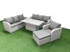 Fimous 8 Seater Poly Rattan Outdoor Garden Furniture Adjustable Lifting Dining or Coffee Table Sofa Set Patio 3 Seater Sofa Reclining Chair 3 Seater Sofa Big Footstool Light Grey
