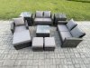Fimous 8 Seater Outdoor Rattan Garden Furniture Set Conservatory Patio Sofa Coffee Table Set with Chair 2 Side Tables 3 Footstools Dark Grey Mixed