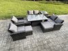 Fimous Outdoor Garden Furniture Sets 9 Pieces Wicker Rattan Furniture Sofa Dining Table Set with 3 Footstools Side Table Dark Grey Mixed