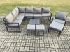 Fimous 10 Seater Outdoor Lounge Corner Sofa Set Aluminum Garden Furniture Sets with Square Coffee Table Chair 3 Footstools Dark Grey