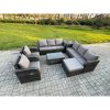 Fimous Rattan Outdoor Garden Furniture Sofa Set Patio Table & Chairs Set with 3 Seater Sofa Reclining Chair Big Footstool Side Table Dark Grey Mixed