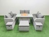 Fimous 9 Seater PE Wicker Rattan Furniture Sofa Sets with Firepit Dining Table 2 Seater Love Sofa 3 Stool Light Grey
