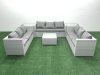 Fimous Rattan Garden Outdoor Furniture Set 9 Seater Rattan Garden Sofa Set with 2 Side Tables Light Grey Mixed