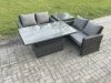 Fimous 4 Pieces Garden Furniture Sets Poly Rattan Outdoor Patio Height Adjustable Rising Lifting Table Sofa Dining Set for Garden Backyard Dark Grey Mixed
