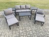 Fimous Aluminium 8 Pieces Garden Furniture Sofa Set with Cushions 7 Seater Outdoor Patio Set with 2 Armchair 2 Big Footstools 2 Side Tables Dark Grey