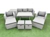Fimous 9 Pieces Outdoor PE Rattan Sofa Armchair Set Patio Garden Furniture Sets with Cushions Side Table 4 Stools Light Grey