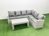 Fimous 6 Seater Garden Outdoor Rattan Furniture Set Rattan Corner Sofa Oblong Coffee Table Set Light Grey Mixed