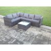 Fimous Rattan Corner Sofa Set Square Coffee Table Outdoor Garden Furniture In Dark Grey Mix 6 Seater With Seat And Back Cushion Right Corner