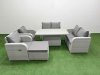 Fimous 7 Seater Outdoor Reclining Chair Love Sofa Set Rattan Garden Furniture Set with Adjustable Lifting Dining or Coffee Table Footstool Light Grey