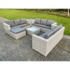 Fimous Light Grey Lounge Outdoor PE Rattan Garden Furniture Set Wicker Sofa Set Square Coffee Table Side Table Footstool