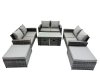 Fimous Outdoor Love Sofa Set 10 Seat Rattan Garden Furniture Set with Oblong Coffee Table 4 Stools Dark Grey Mixed