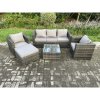 Fimous Rattan Garden Furniture Set Patio Outdoor Lounge Sofa Set with 2 Armchairs Square Coffee Table Big Footstool Dark Grey Mixed