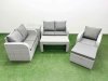 Fimous High Back Poly Rattan Garden Furniture Set with Reclining Chair Loveseat Sofa Oblong Coffee Table Indoor Outdoor Patio Set Big Stool Side Table Light Grey