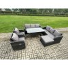 Fimous 6 Piece Rattan Garden Furniture Set with Patio Sofa Rectangular Dining Table Big Footstool Indoor Conservatory Patio Set