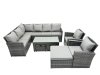 Fimous 11 Seat Poly Rattan Outdoor Patio Oblong Coffee Table Corner Sofa Set with 3 Stools 2 Chairs for Garden Backyard Dark Grey Mixed
