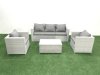 Fimous Rattan Garden Furniture Set with 3 Seater Sofa 2 Chair Rectangular Coffee Table Light Grey Mixed 5 Seater