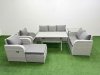 Fimous PE Rattan Garden Furniture Set Reclining Chair Sofa Double Love Seat 2 Seater Sofa Lounge Set Rectangular Dining Table Big Footstool Side Table Light Grey