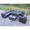 Fimous Outdoor Lounge Sofa Garden Furniture Set Patio Rattan Rectangular Dining Table with 2 Armchair 2 Small Footstools 10 Seater Dark Grey Mixed